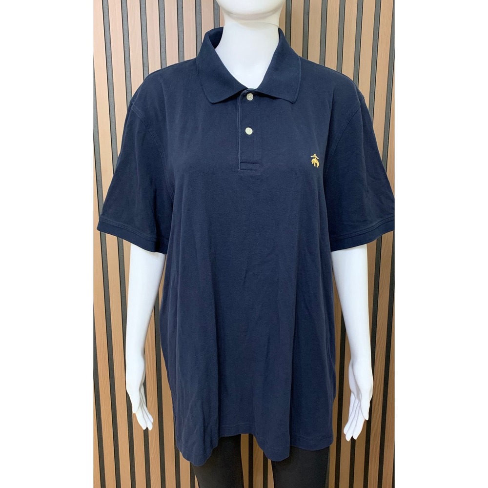 Brooks Brothers 1818 Men's XXL Slim Fit Navy Blue Cotton Pique Polo Shirt Logo